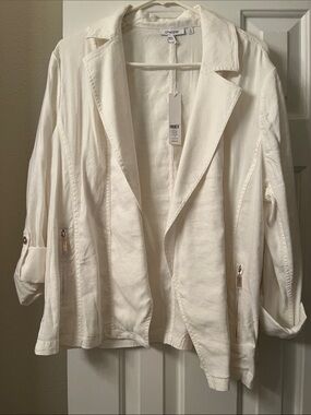 Chico's Cream Open-Front Lightweight Blazer with Zip Details